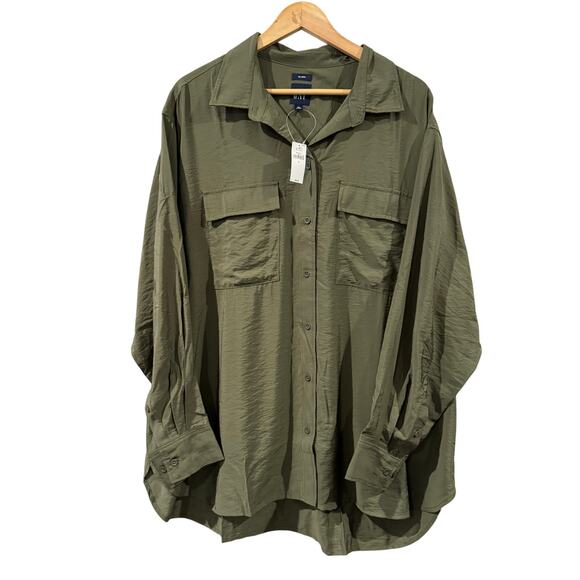 GAP Big Shirt Army Green Button Down  XL NEW - Picture 1 of 3